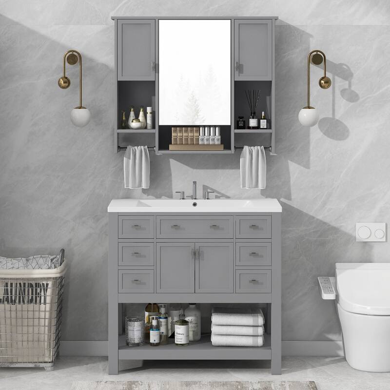 Solid Wood Bathroom Vanity with Top Sink with Towels Bar - 36'' x 18''