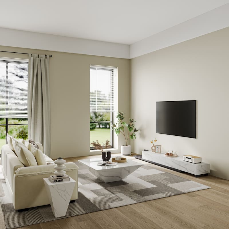 Modern Square Coffee Table, Trapezoid White Sintered Stone Coffee Table, Fully-assembled