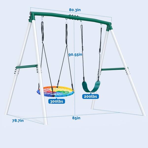 7.6' Heavy Duty Tall Swing Sets for Backyard for Kids with Spider Web Saucer Swing , Belt Swings