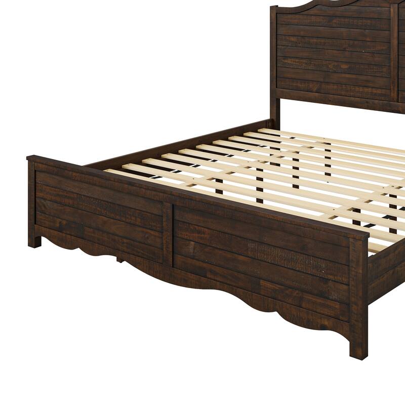 Modern Bed Solid Wood Platform Bed Frame Queen/King Size Bed with Headboard and Wood Slat Support for Bedroom