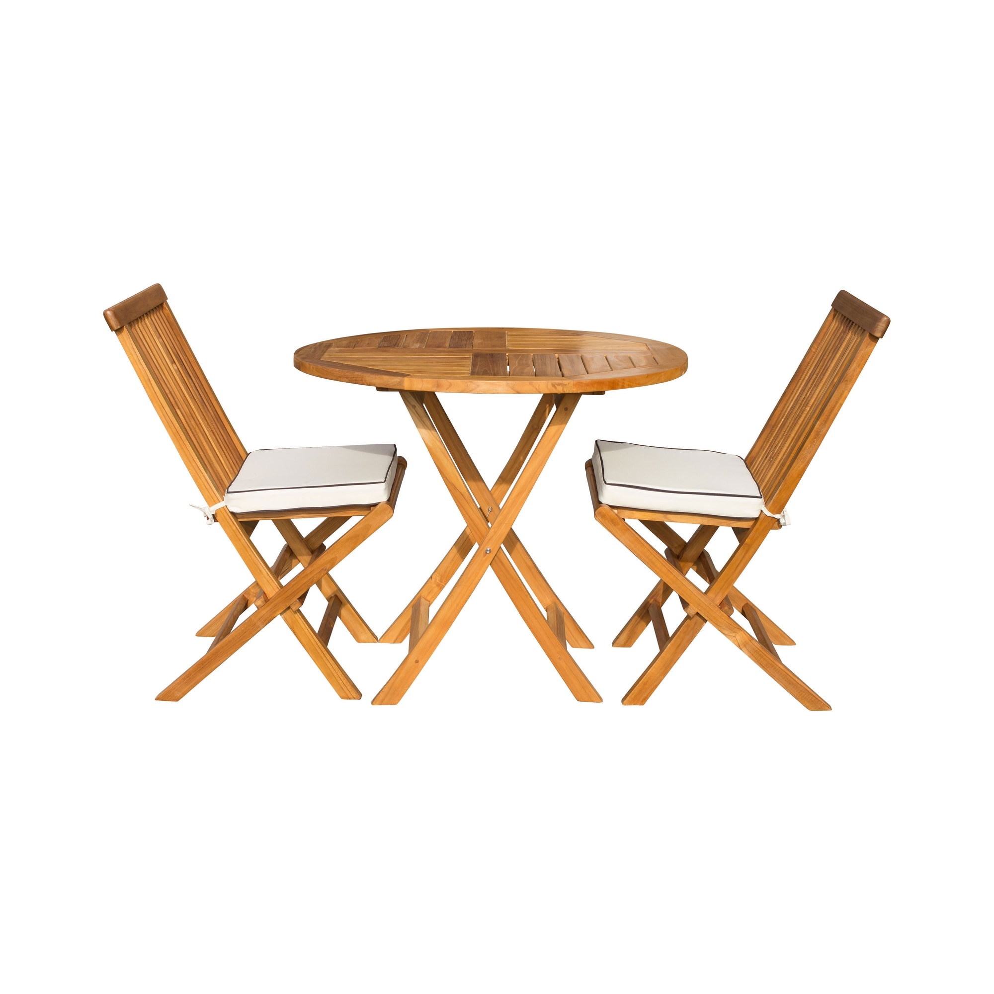 Shop Seven Seas Teak 3 Piece Teak Wood Valencia Patio Bistro Dining Set 36 Round Folding Table With 2 Folding Side Chairs Overstock 31301936
