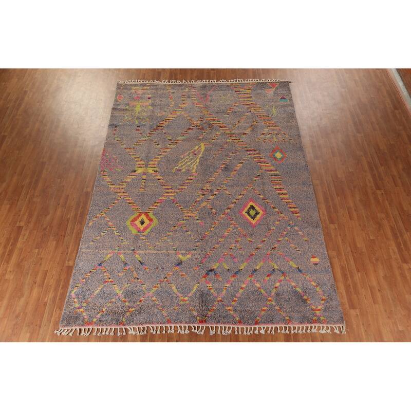 Blue & Brown Plush Moroccan Oriental Area Rug Handmade Wool Carpet - 8'9"x 12'6"