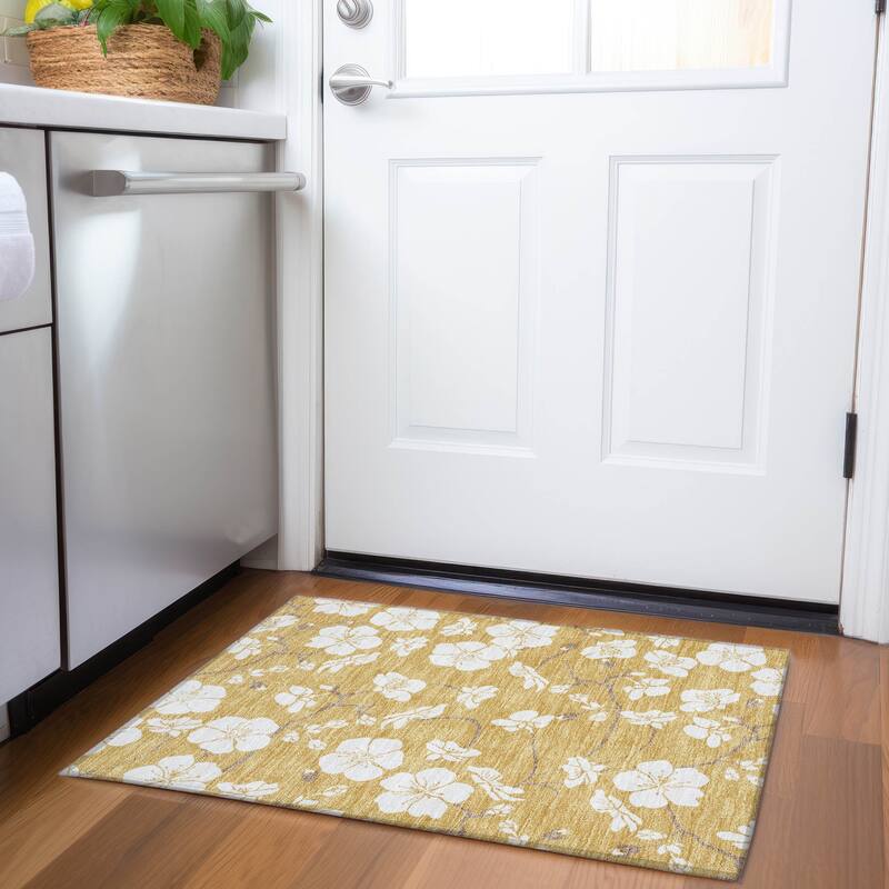 Premium Washable Super Soft Modern Floral Mayfield Rug - Gold - 1'8" x 2'6"