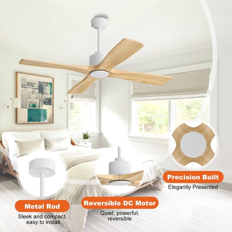 MLiAN 48" DC Motor Indoor Ceiling Fan, 4 Solid Wood Blades...