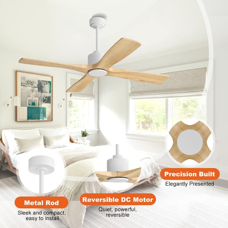 MLiAN 54 inch 4 Soild Wood Blades Indoor Ceiling Fan with Remote - 54 inch