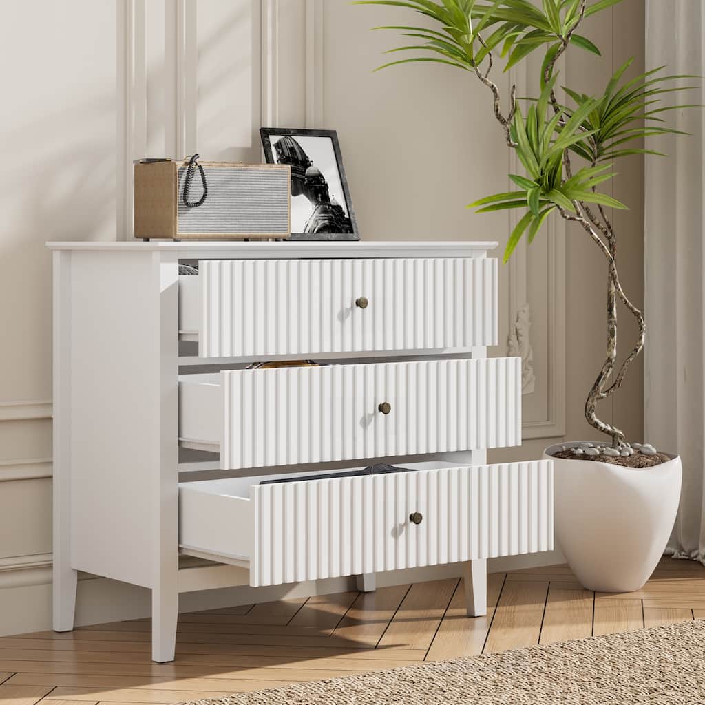 Fluted 3 Drawer Dresser for Bedroom