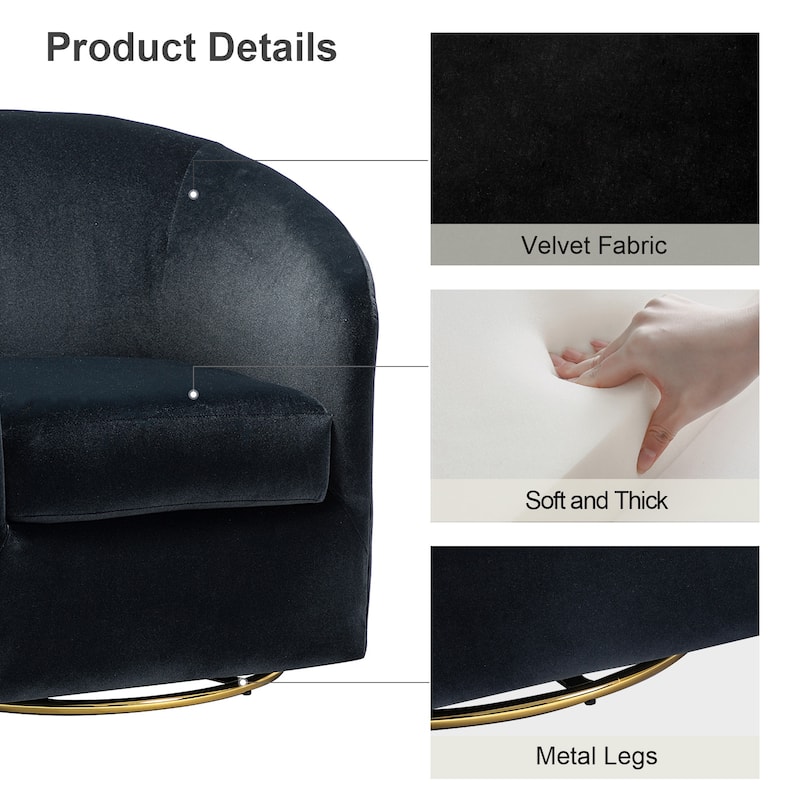Eleuterio Modern Velvet Curved Swivel Accent Barrel Chair with Metal Base by HULALA HOME