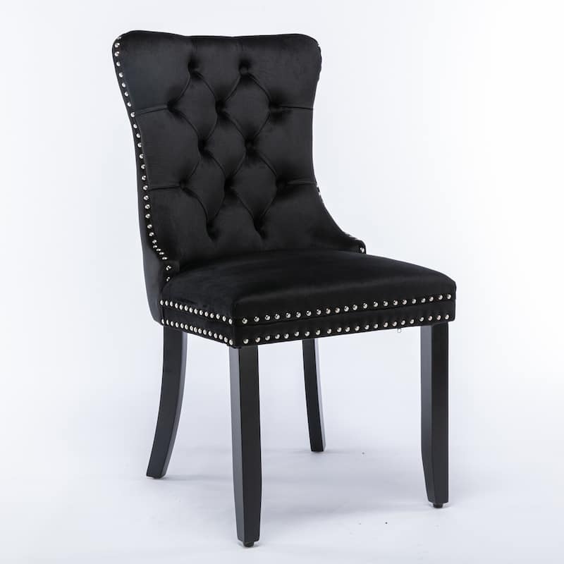 High-end Tufted Solid Wood Contemporary Velvet Upholstered Dining Chair with Wood Legs Nailhead Trim 2-Pcs Set