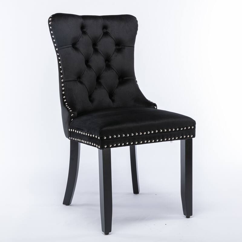 Modern, High-end Tufted Solid Wood Contemporary Velvet Upholstered Dining Chair with Wood Legs Nailhead Trim 2-Pcs Set