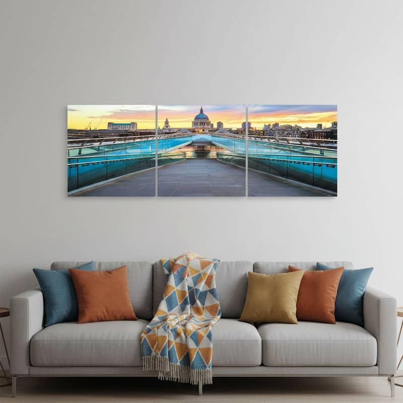 HomeRoots Set of Three Blue Gray And Yellow Acrylic Square Hanging Wall Decor - 94.50 in. x 31.50 in.  x 1.00 in. - Blue