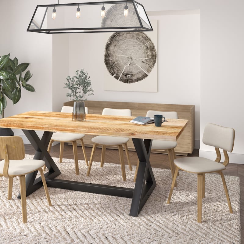 Mid-Century Modern Fabric and Wood Dining Chair, Set of 2 - Beige and Natural