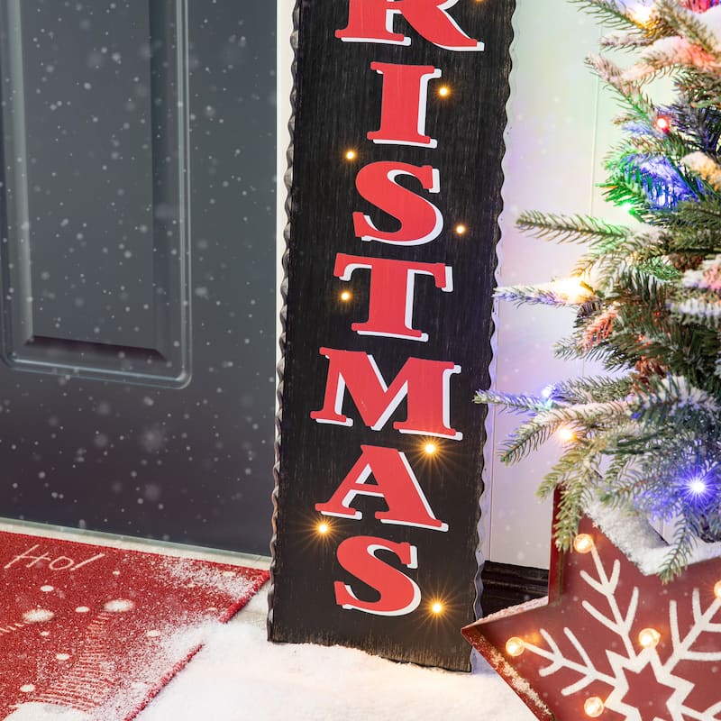 Glitzhome 42"H Lighted Wooden "Merry Christmas" Porch Sign Decor