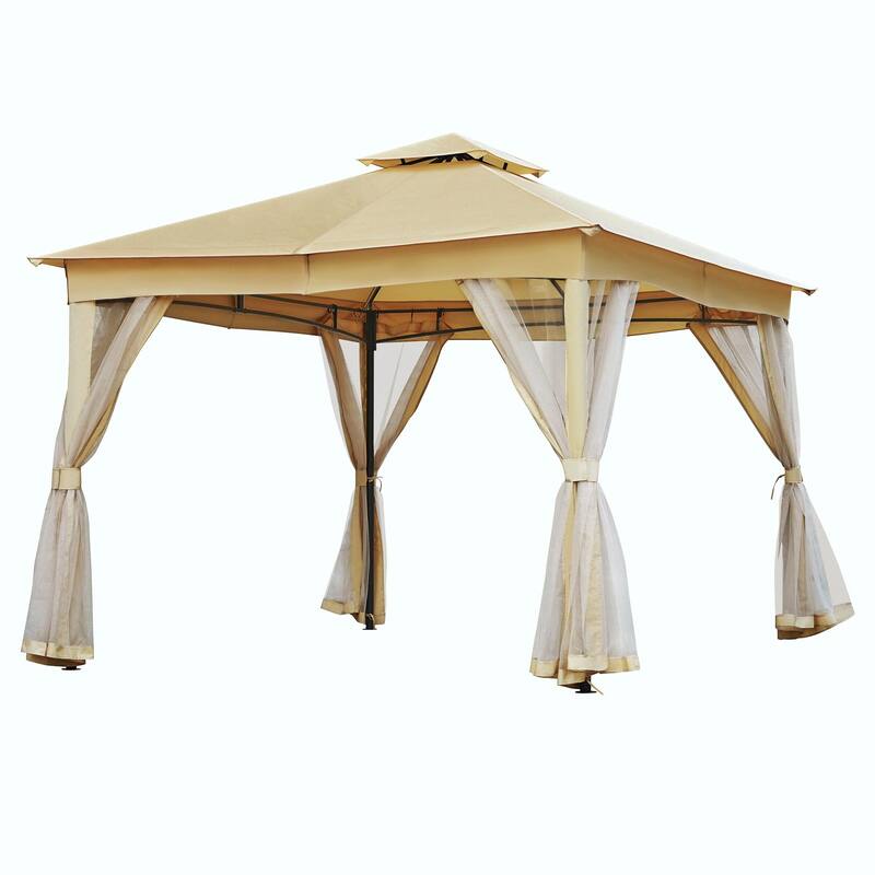 Outdoor Gazebo Tent with Double Roof, Mosquito Netting & Patio Canopy