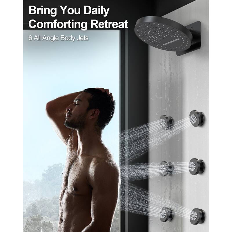 GRANDJOY Shower Faucet Set 12 inch Wall Mount Rainfall Waterfall Shower Head Body Jets Handheld Spray Thermostatic Valve