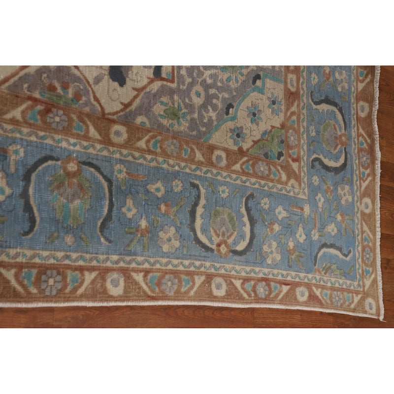 Over-Dyed Distressed Mashad Persian Vintage Wool Carpet - 9'8" x 12'7"