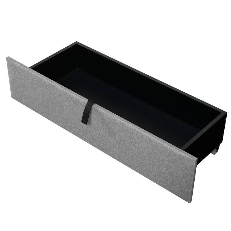 Full Size Upholstered Storage Bed with USB Ports, Twin Trundle & Drawers, Gray Linen Fabric