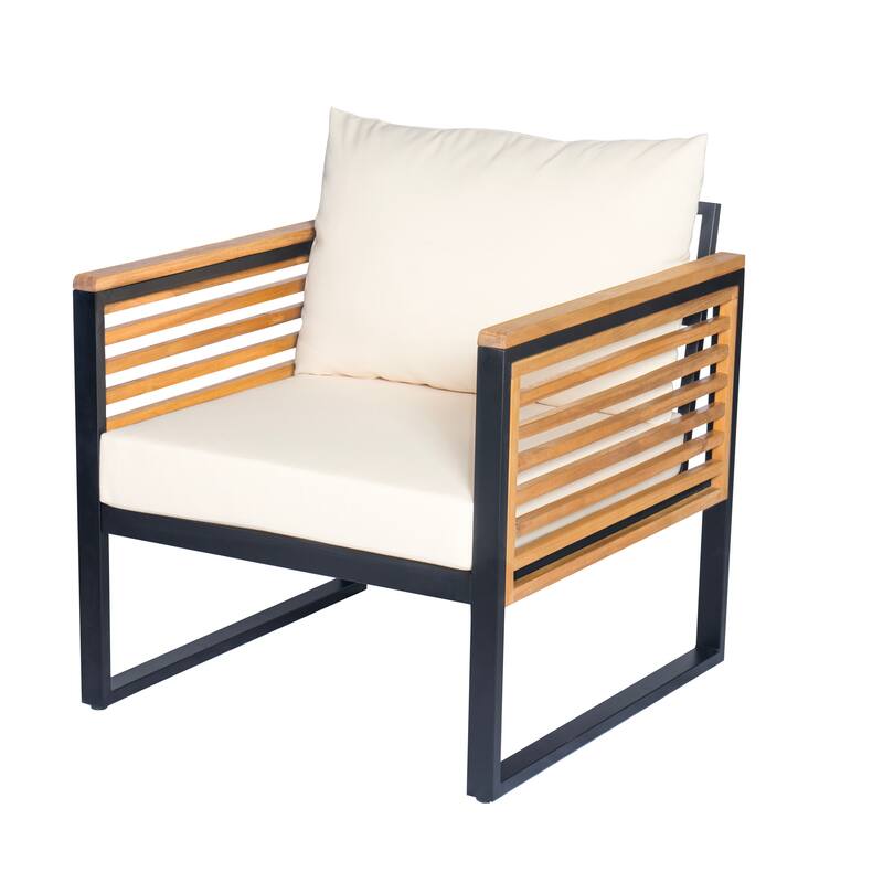 Outdoor Sectional Sofa Set with Ottoman and Coffee Table, L-shape Recliner Couch with Chaise Lounge, Acacia Wood Sofa Set
