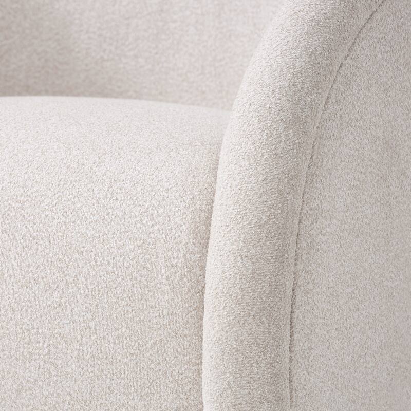 Scott Living - Sabbo Modern Boucle Upholstered 360° Swivel Accent Chair, Walnut-Finished Solid Wood Base & Ergonomic Curved Back