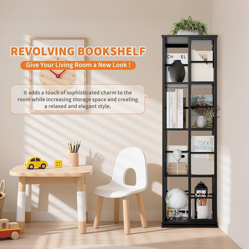 4-Tier 360° Narrow Rotating Bookshelf, Standing Book Storage Organizer
