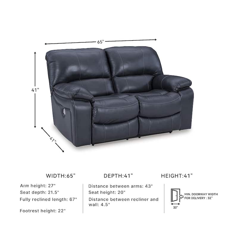 Signature Design by Ashley Leesworth Blue Power Reclining Loveseat - 65"W x 41"D x 41"H