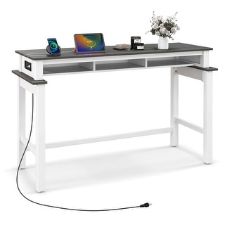 Costway Bar Table with Power Outlets Counter Height Table with Storage - See Details