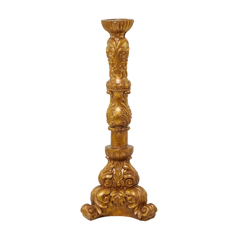 Brass Polystone Traditional Candle Holder - 10 x 11 x 29