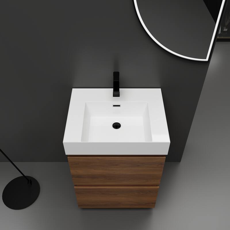 GDFStudio - Lecce Modern Freestanding Bathroom Vanity Set with Resin Sink, 2 Soft Close Drawers & Antirust Hardware