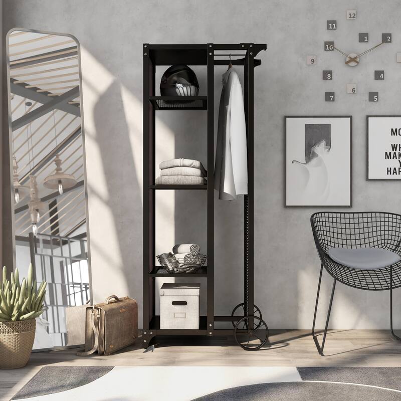 Krueger Rustic Sand Black 68-inch Steel Powder Console with Wire Mesh by Furniture of America