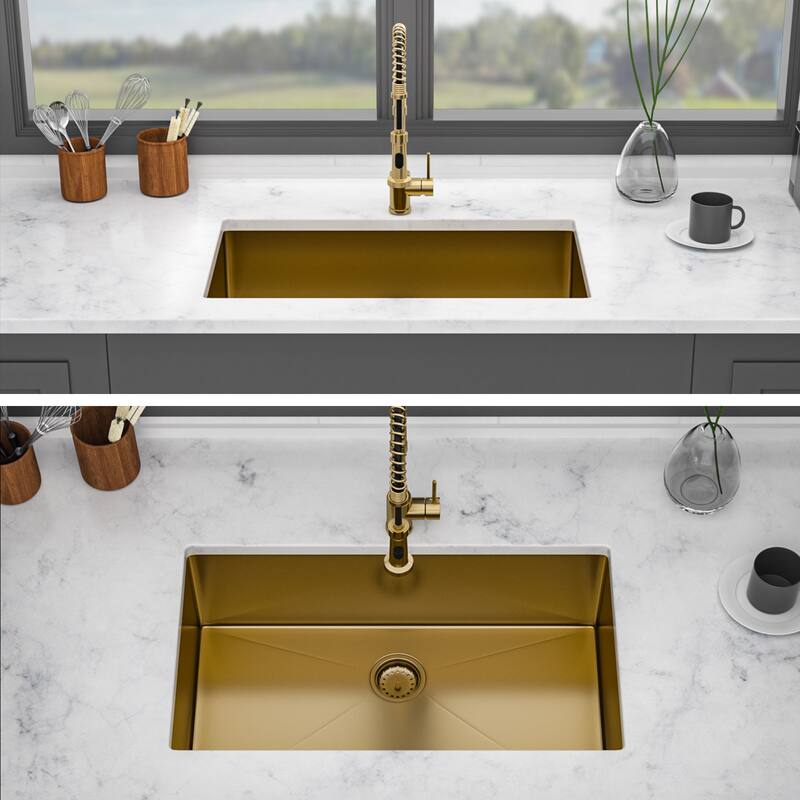32" Undermount 16 Gauge Single Bowl Stainless Steel Kitchen Sink in Gold - 32'' x 19'' x 10''