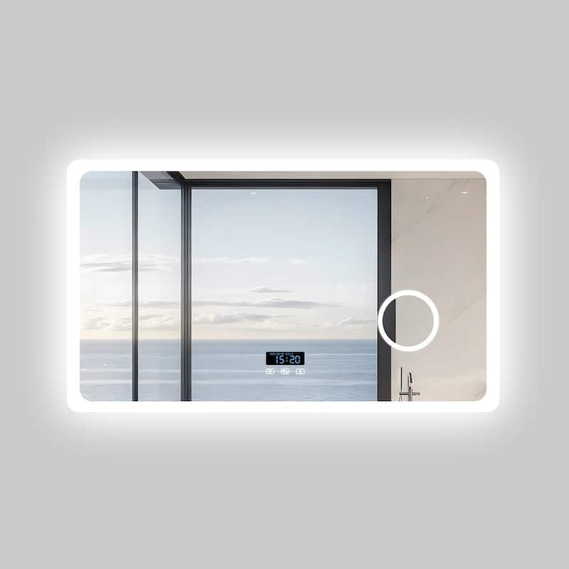 Smart LED Bathroom Mirror with Bluetooth Speaker, Anti-Fog Magnifying