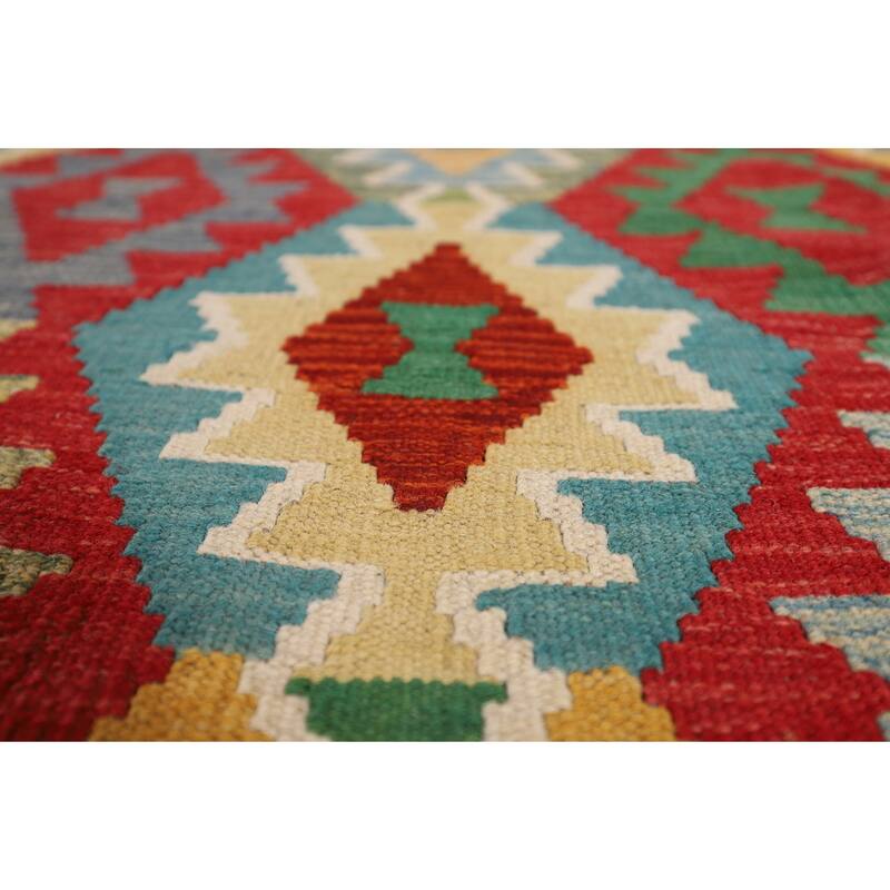 Geometric Multicolor Kilim Oriental Large Rug Flatweave Wool Carpet - 10'1"x 16'4"
