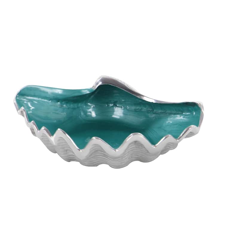 Aluminum Metal Shell Shell Serving Bowl with Enamel Interior - Teal - Roche River Decor