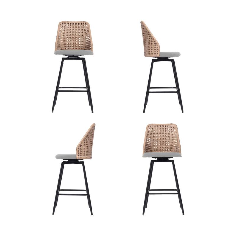 Chenille Counter Height Swivel Bar Stools Rattan Back with Metal Legs
