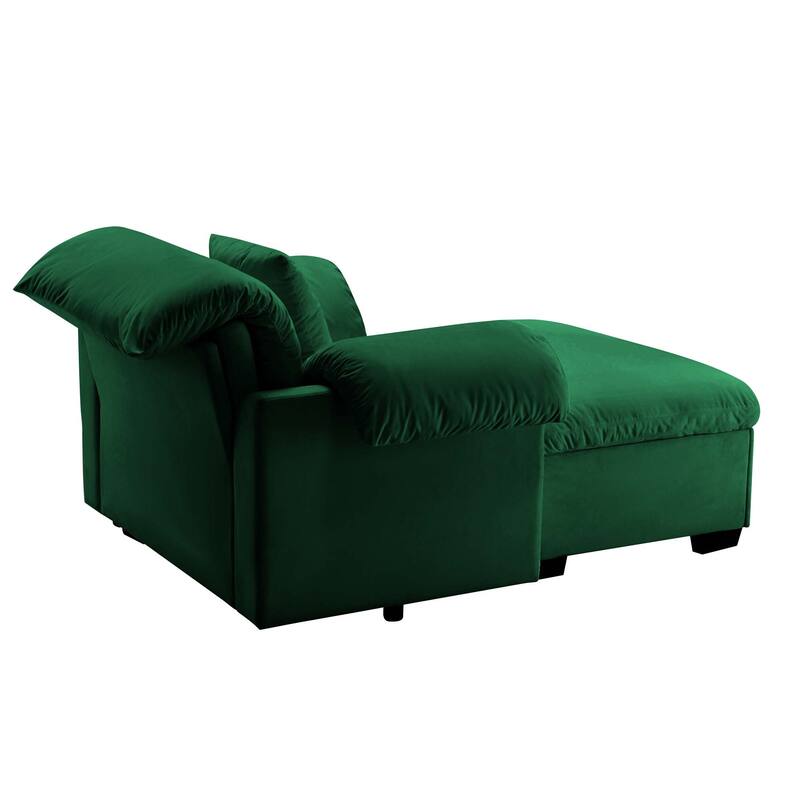 Velvet Deep Seat Storage Sofa Chair with Fluffy Armrest Pillows & Backrest