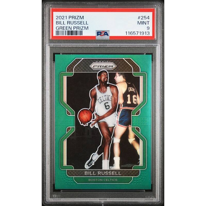 Bill Russell 2021 Panini Prizm Green Prizm Basketball Card #254 Graded PSA 9 - 8' x 11'