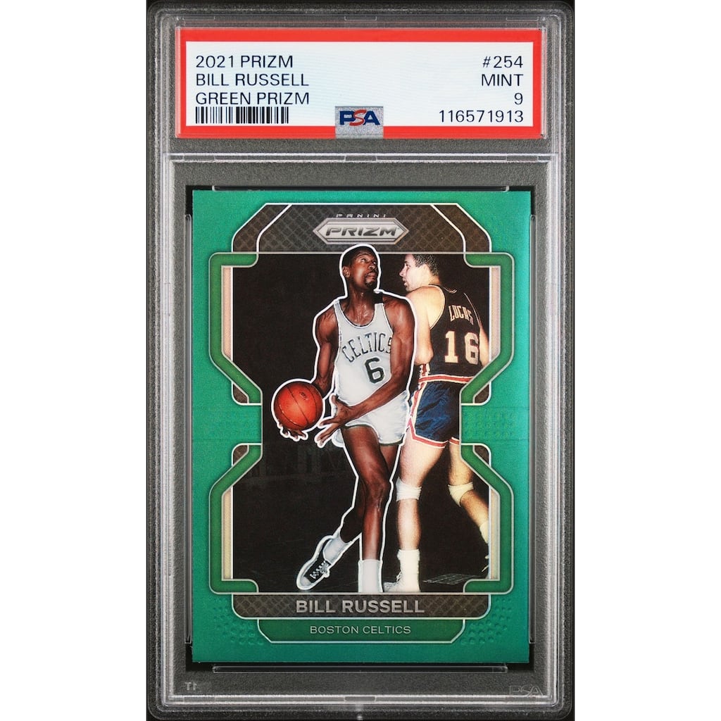 Bill Russell 2021 Panini Prizm Green Prizm Basketball Card #254 Graded PSA 9 - 8' x 11'