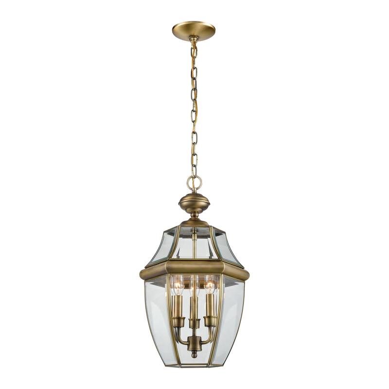 Ashford 12'' Wide 3-Light Outdoor Pendant - Antique Brass - Antique Brass