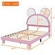 preview thumbnail 9 of 24, Upholstered Bed Frame with Cartoon Ears Shaped Headboard and LED Light Underneath, Twin/Full Size Platform Bed with Support Legs