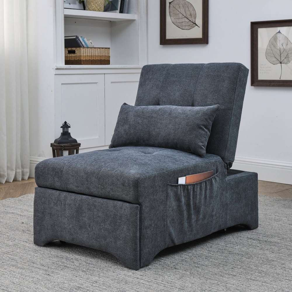 Grey Folding Sleeper Sofa Convertible Chair 4 in 1 Multifunctional
