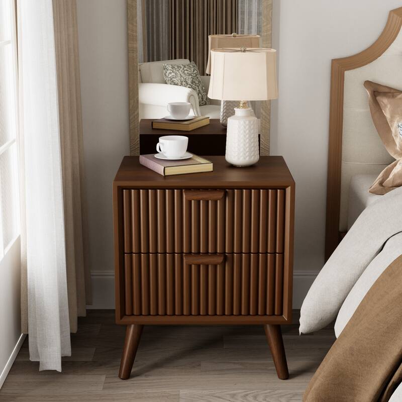 COSIEST Modern Brown Solid Wood Nightstand with Drawer