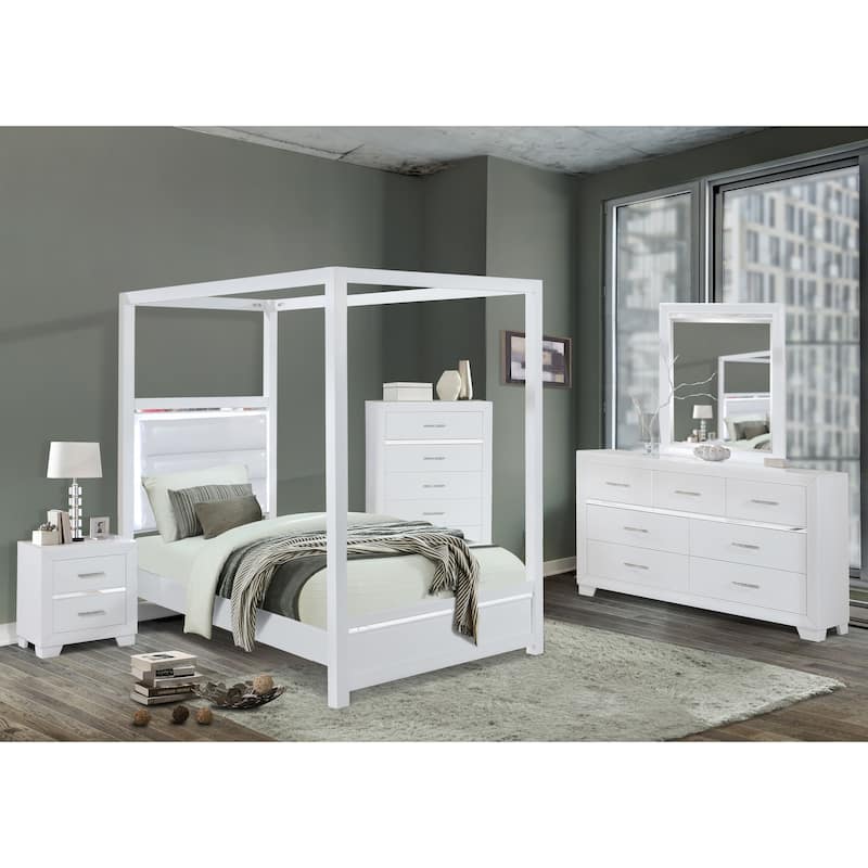 Glam Faux Leather Headboard Bedroom Set with LED Lighting