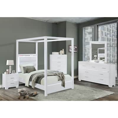 Glam Faux Leather Headboard Bedroom Set with LED Lighting