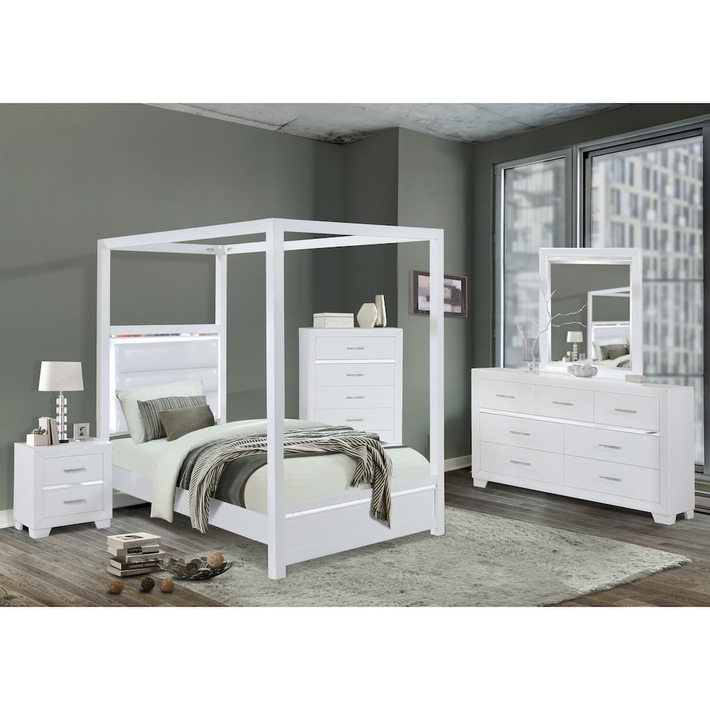 Glam Faux Leather Headboard Bedroom Set with LED Lighting