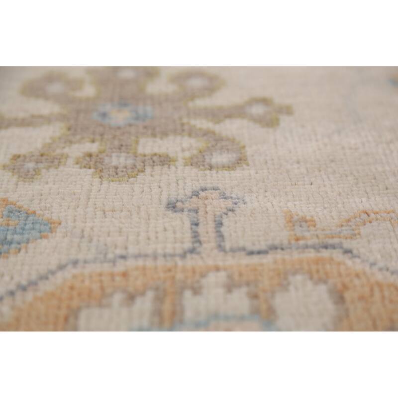 Ivory Oushak Vegetable Dye Turkish Area Rug Handmade Wool Carpet - 6'3"x 9'0"