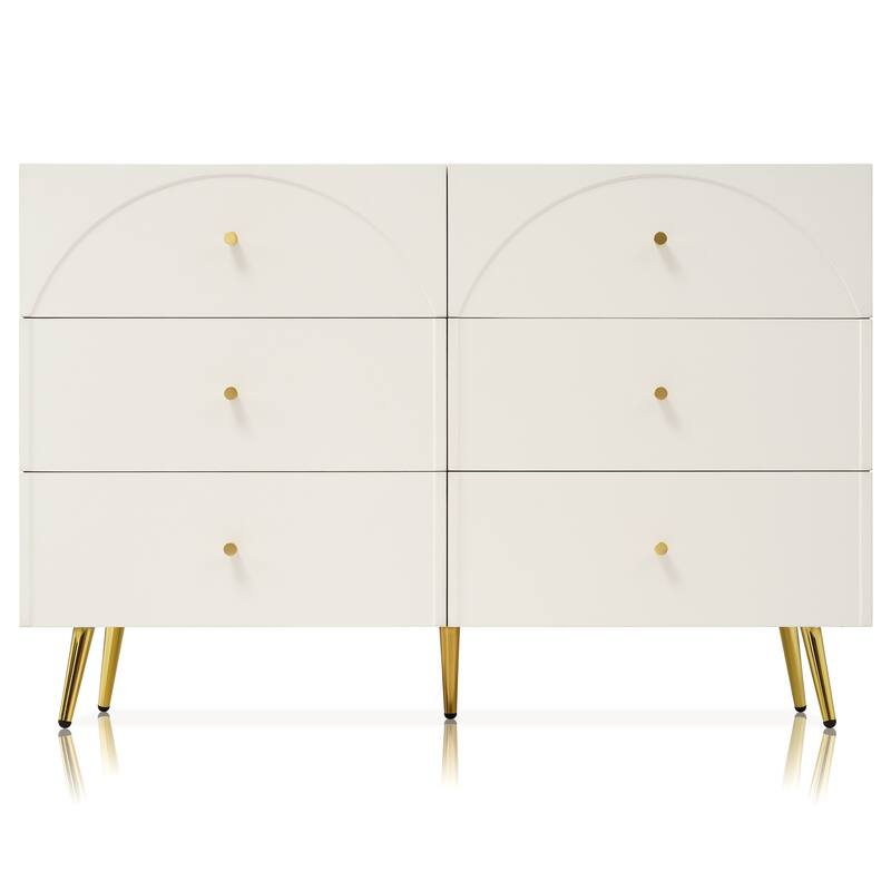 Modern Minimalist Sideboard with 6 Drawers and Rubber Anti-Slip Mats, for Dining Room, Living Room and Kitchen