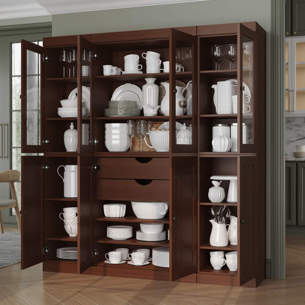 Palace Imports 100% Solid Wood 65" Pantry Cabinet with Clear Glass, Shaker Doors, 2-Drawers and Adjustable Shelves
