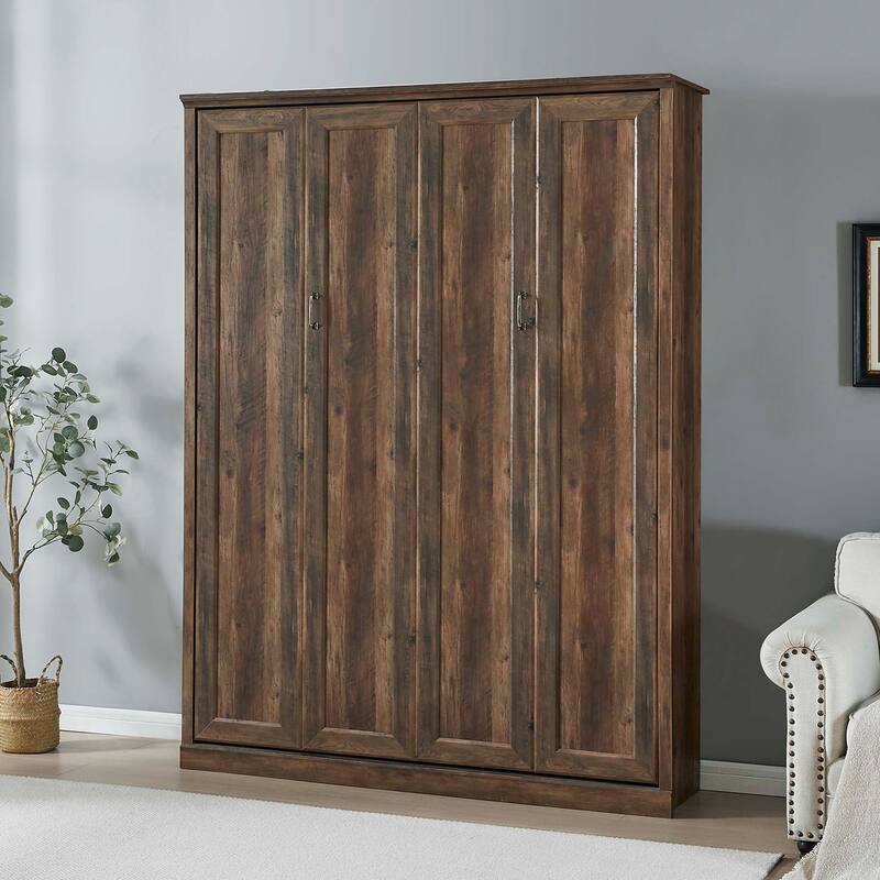 Queen Size Murphy Wall Bed Cabinet Space-Saving Bed for Guest Room