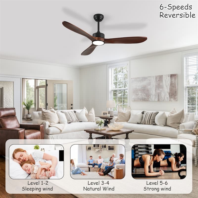 52" Ceiling Fan with Light and Remote Control, 6-speed Reversible DC Motor