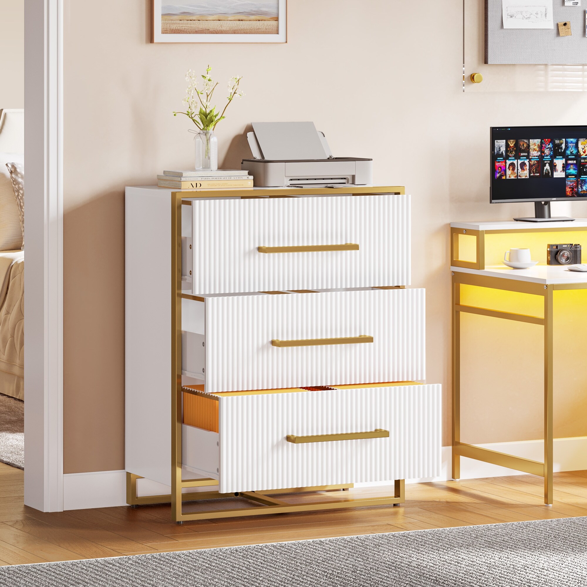 White gold store file cabinet