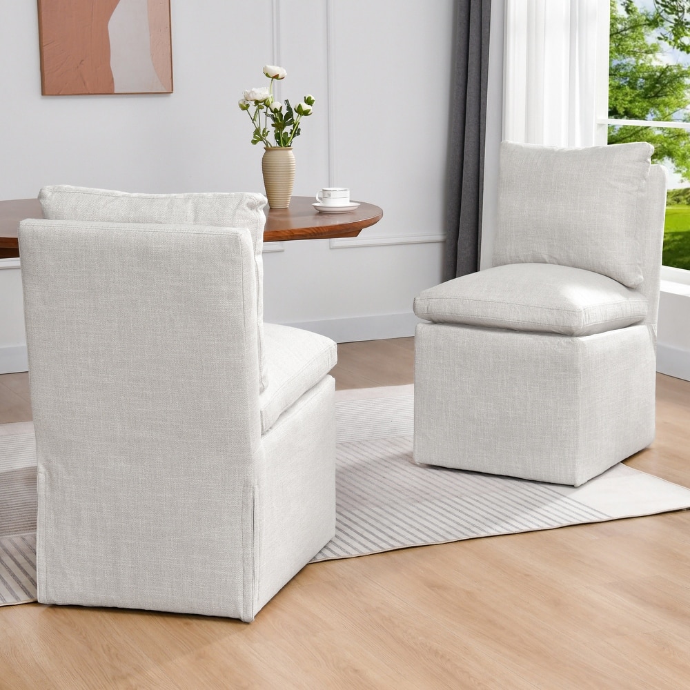 Linen 25" Upholstered Swiveling Rolling Chairs with Casters